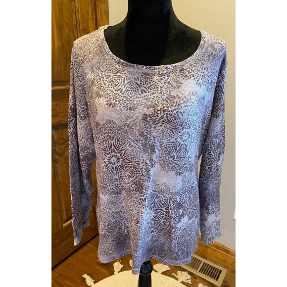 Liz Claiborne Blouse Plus Sz 2X Top Gray Pattern Casual Long Sleeve Pullover - Picture 3 of 9